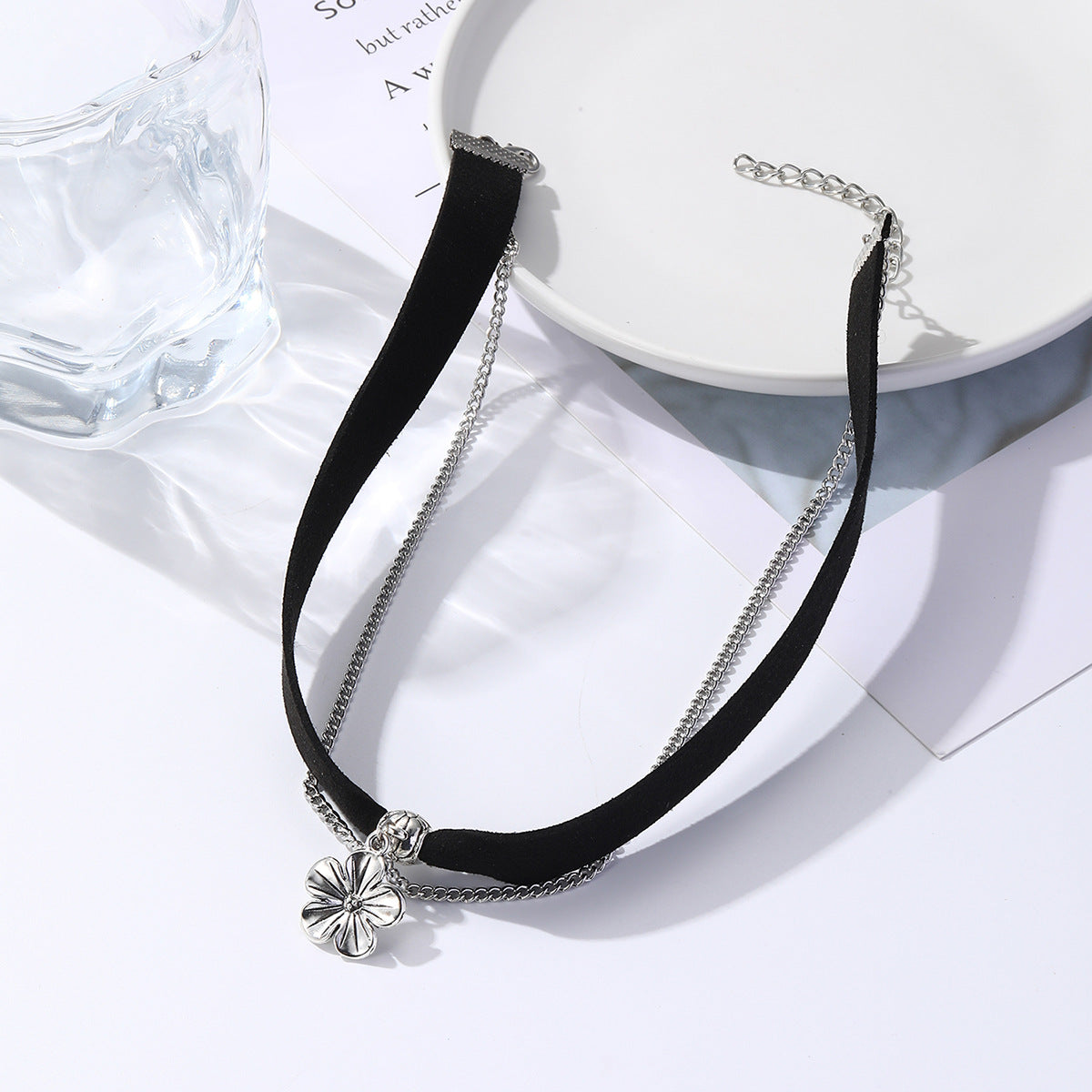 Wholesale Dark Gothic Black Leather Necklace Collarbone Chain